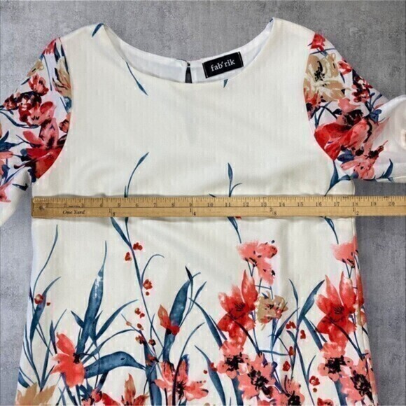 Fabrik Dress Womens Medium Floral Print Round Neck Knee Length Bohemian Coastal - Picture 9 of 14